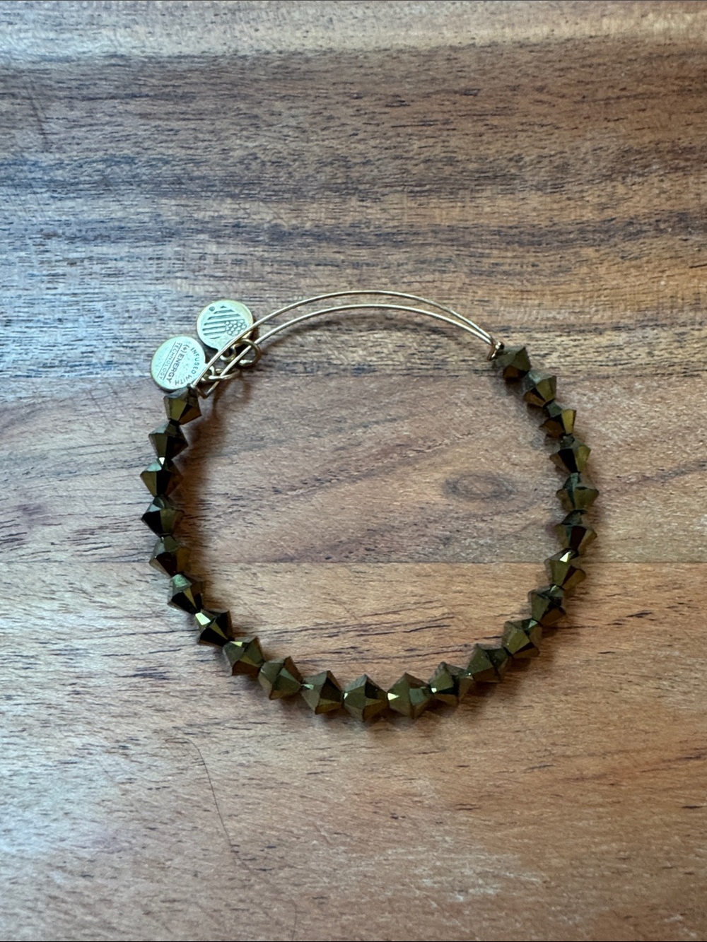 Alex and Ani Olive Faceted Bead Expandable Bracelet with Gold Tone Wire